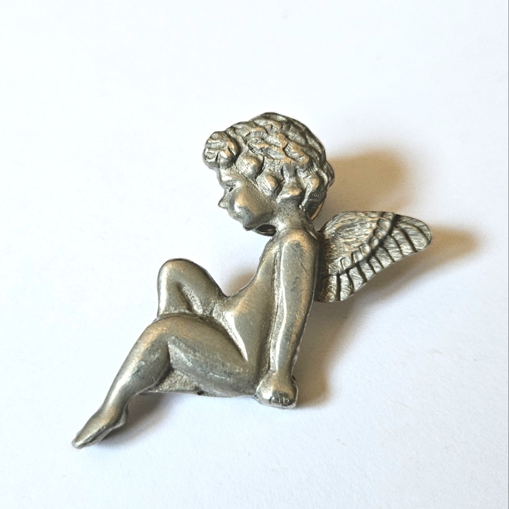 Vintage Lindsay Claire Designs Angel Cherub Pewter Pin Brooch